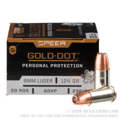500  Rounds of 9mm Ammo by Speer - 124gr JHP