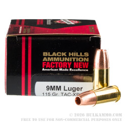 20 Rounds of 9mm Luger Ammo by Black Hills Ammunition - +P 115gr JHP