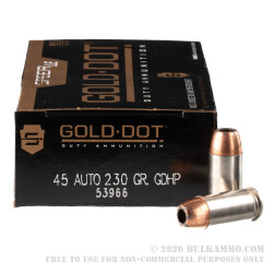 1000 Rounds of .45 ACP Ammo by Speer - 230gr JHP