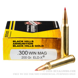 20 Rounds of .300 Win Mag Ammo by Black Hills Gold - 200gr ELD-X