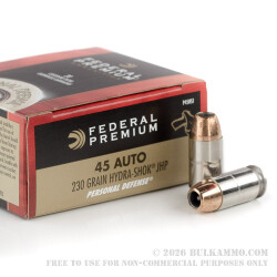 500 Rounds of .45 ACP Ammo by Federal Premium - 230gr Hydra-Shok JHP