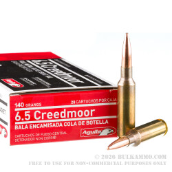 20 Rounds of 6.5 Creedmoor Ammo by Aguila - 140gr FMJBT 20 Rounds of 6.5 Creedmoor Ammo by Aguila - 140gr FMJBT