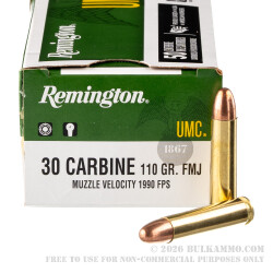50 Rounds of .30 Carbine Ammo by Remington - 110gr MC