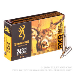 20 Rounds of .243 Win Ammo by Browning BXR - 97gr Rapid Expansion Matrix Tip