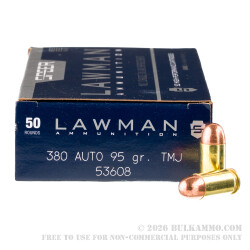 50 Rounds of .380 ACP Ammo by Speer - 95gr TMJ