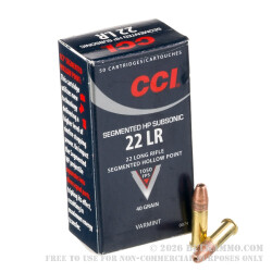 50 Rounds of .22 LR Ammo by CCI - 40gr CPHP