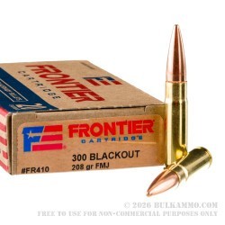 20 Rounds of .300 AAC Blackout Ammo by Hornady Frontier - 208gr FMJ