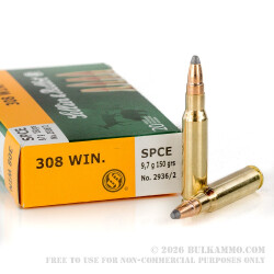 500 Rounds of .308 Win Ammo by Sellier & Bellot - 150gr SPCE 500 Rounds of .308 Win Ammo by Sellier & Bellot - 150gr SPCE