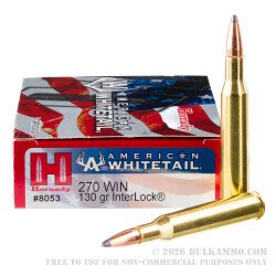 20 Rounds of .270 Win Ammo by Hornady American Whitetail - 130gr SP