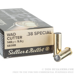 50 Rounds of .38 Spl Ammo by Sellier & Bellot - 148gr Lead Wadcutter 50 Rounds of .38 Spl Ammo by Sellier & Bellot - 148gr Lead Wadcutter