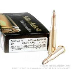 20 Rounds of 5.6x52mm Rimmed Ammo by Sellier & Bellot - 70gr SP 20 Rounds of 5.6x52mm Rimmed Ammo by Sellier & Bellot - 70gr SP