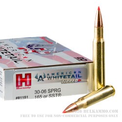 20 Rounds of 30-06 Springfield Ammo by Hornady American Whitetail Tipped - 165gr SST