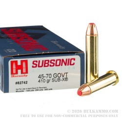 200 Rounds of 45-70 Ammo by Hornady Subsonic - 410gr Sub-X