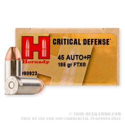 200 Rounds of .45 ACP +P Ammo by Hornady Critical Defense - 185gr FTX
