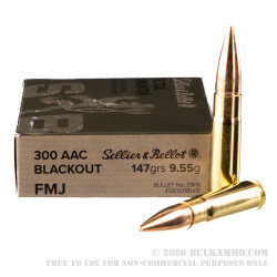 500 Rounds of .300 AAC Blackout Ammo by Sellier & Bellot - 147gr FMJ