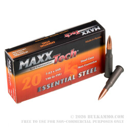500 Rounds of 7.62x54r Ammo by MAXXTech Essential Steel - 148gr FMJ 500 Rounds of 7.62x54r Ammo by MAXXTech Essential Steel - 148gr FMJ