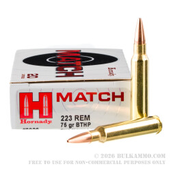 200 Rounds of .223 Ammo by Hornady - 75gr HPBT Match