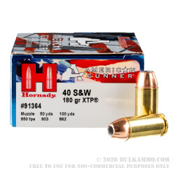 20 Rounds of .40 S&W Ammo by Hornady American Gunner - 180gr XTP JHP