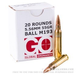 1000 Rounds of 5.56x45 Ammo by Global Ordnance - 55gr FMJ M193
