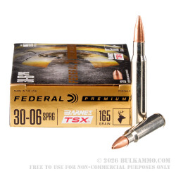 200 Rounds of 30-06 Springfield Ammo by Federal - 165gr TSX