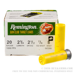 25 Rounds of 20ga Ammo by Remington Gun Club - 7/8 ounce #8 shot