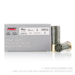 12 ga - 2-3/4" - 1 1/8 oz. - Steel #2 Shot - High Velocity Magnum Steel Load - PMC - 250 Rounds 12 ga - 2-3/4" - 1 1/8 oz. - Steel #2 Shot - High Velocity Magnum Steel Load - PMC - 250 Rounds