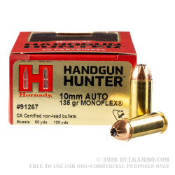 20 Rounds of 10mm Ammo by Hornady Handgun Hunter - 135gr MonoFlex