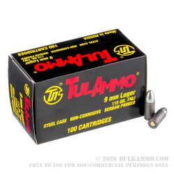 100 Rounds of 9mm Ammo by Tula - 115gr FMJ 100 Rounds of 9mm Ammo by Tula - 115gr FMJ