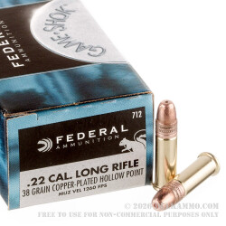 50 Rounds of .22 LR Ammo by Federal - 38gr CPHP 50 Rounds of .22 LR Ammo by Federal - 38gr CPHP