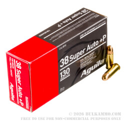 50 Rounds of .38 Super Ammo by Aguila - 130gr FMJ 50 Rounds of .38 Super Ammo by Aguila - 130gr FMJ