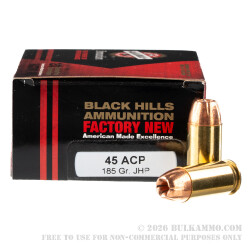 20 Rounds of .45 ACP Ammo by Black Hills Ammunition - +P 185gr TAC-XP HP