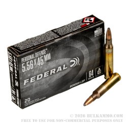 20 Rounds of 5.56x45 Ammo by Federal Personal Defense - 64gr Bonded SP