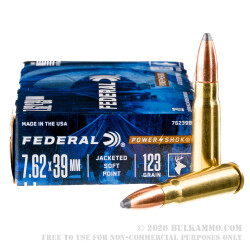 20 Rounds of 7.62x39mm Ammo by Federal - 123gr SP