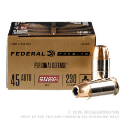 20 Rounds of .45 ACP Ammo by Federal - 230gr JHP