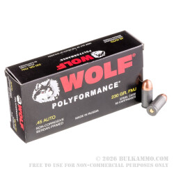 50 Rounds of .45 ACP Ammo by Wolf - 230gr FMJ 50 Rounds of .45 ACP Ammo by Wolf - 230gr FMJ