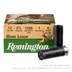 250 Rounds of 12ga Ammo by Remington - 1 ounce #6 shot