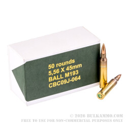 50 Rounds of 5.56x45 Ammo by Magtech/CBC - 55gr FMJBT