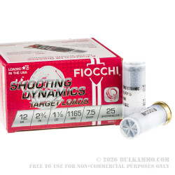 250 Rounds of 12ga Ammo by Fiocchi - 1 1/8 ounce #7 1/2 shot