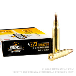1000 Rounds of .223 Ammo by Armscor - 55gr FMJBT