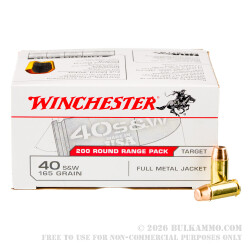 200 Rounds of .40 S&W Ammo by Winchester - 165gr FMJ