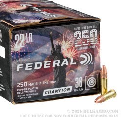 250 Rounds of .22 LR Ammo by Federal 250th Anniversary USA - 36gr CPHP