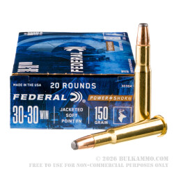 20 Rounds of 30-30 Win Ammo by Federal - 150gr SP