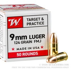 50 Rounds of 9mm Ammo by Winchester USA - 124gr FMJ