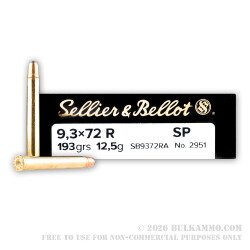 20 Rounds of 9.3x72mm Rimmed Ammo by Sellier & Bellot - 193gr SP