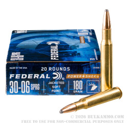 20 Rounds of 30-06 Springfield Ammo by Federal Power-Shok - 180gr SP