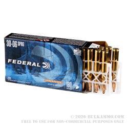 20 Rounds of 30-06 Springfield Ammo by Federal Power-Shok - 180gr SP