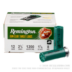 250 Rounds of 12ga Ammo by Remington - 1 ounce #8 shot
