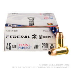500 Rounds of .45 ACP Ammo by Federal Train + Protect - 230gr JHP