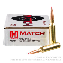 20 Rounds of 7mm PRC Ammo by Hornady Match - 180gr ELD Match