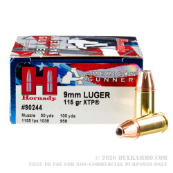 25 Rounds of 9mm Ammo by Hornady - 115gr JHP